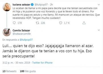 Luciana Salazar aseguró que fue víctima de un secuestro virtual pero su hermana lo negó