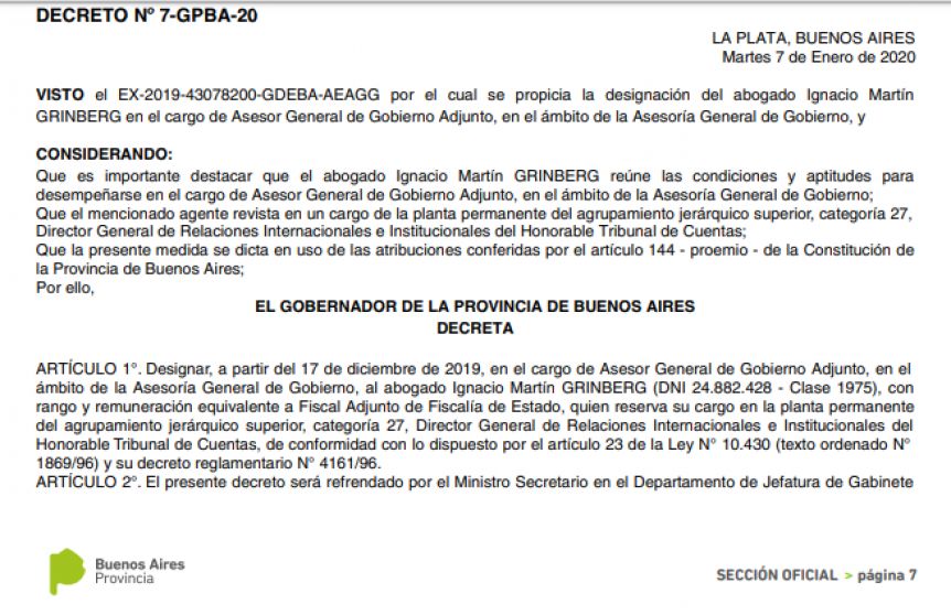 Kicillof nombró al Asesor de Gobierno Adjunto y se libera sillón en órgano de control