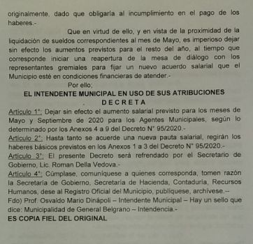 Crisis: intendente de JxC suspendió el aumento a los trabajadores municipales