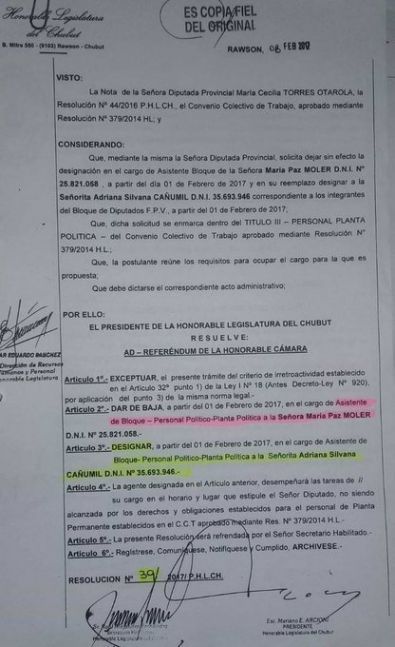 Escándalo en Chubut: ex funcionaria contrató como asesora a la niñera familiar