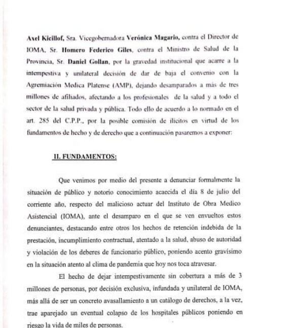 Denuncia penal y acusaciones en la previa de la reunión IOMA-Agremiación Médica Platense
