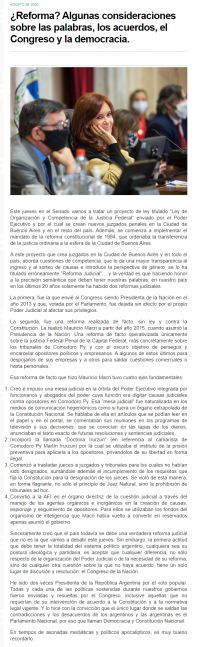 Críticas y exhorto: la mirada de CFK sobre la reforma judicial