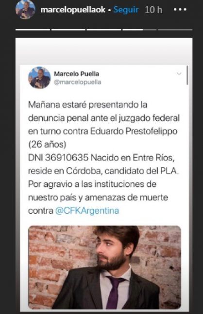 Doble denuncia para Prestofelippo por amenazar a Cristina Fernández