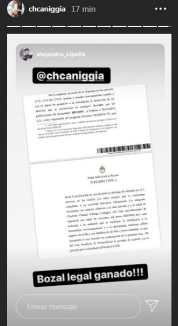 Charlotte Caniggia confirmó que ganó el bozal legal contra el programa Bendita