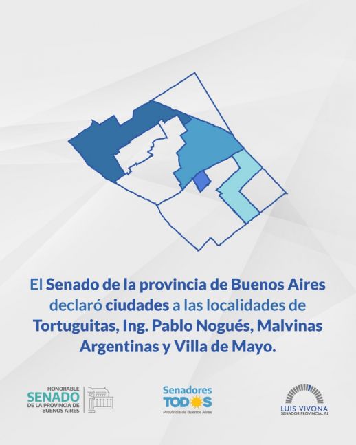 La Cámara Alta declaró ciudades a cuatro localidades de Malvinas Argentinas