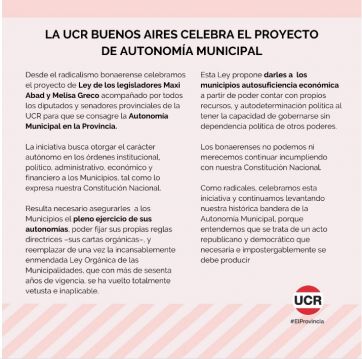 El Comité provincial de la UCR respaldó la autonomía municipal