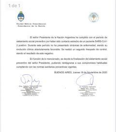 Negativo y fin del aislamiento para Alberto
