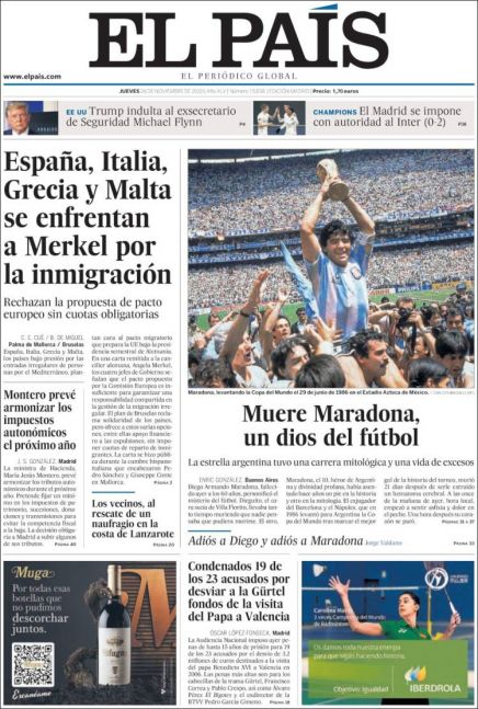 La partida de Maradona fue noticia en los principales medios del mundo