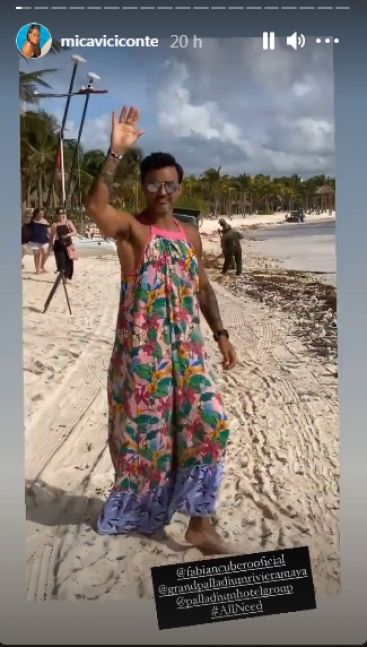 Mica Viciconte grabó a Fabián Cubero usando su vestido en las playas mexicanas