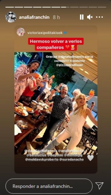 Analía Franchín compartió las imágenes de la cena de los ex Masterchef con Donato de Santis