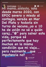 El desesperado pedido de Mónica Ayos por la salud de su mamá