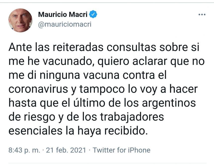 Macri no cumplió su promesa y se dio la vacuna: las redes fueron lapidarias
