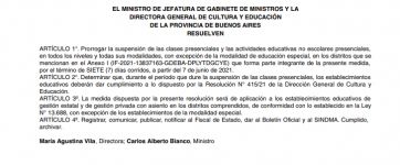 Extienden la suspensión de clases presenciales en 11 distritos bonaerenses