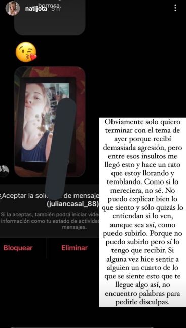 Nati Jota recibió mensajes violentos luego de su posteo sobre el Tucu Correa