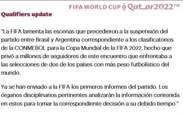 El primer mensaje de la FIFA tras el escándalo Brasil-Argentina