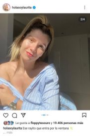 Laurita Fernández se mostró sensual con una camisa entreabierta