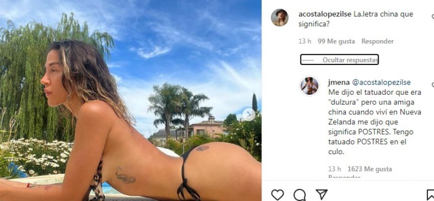 Jimena Barón compartió imágenes en bikini y habló del significado de su tatuaje chino
