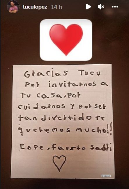 La carta que le dedicaron los hijos de Sabrina Rojas al Tucu López