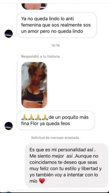 La contundente respuesta de Flor Vigna a una seguidora que la trató de anti femenina