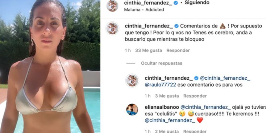 Cinthia Fernández estalló de bronca contra un seguidor que criticó su cuerpo