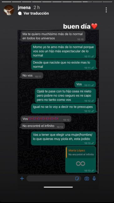 Jimena Barón mostró el tierno chat de Whatsapp con su hijo Momo