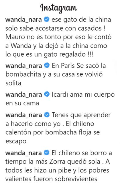 Wanda Nara habló tras la filtración de los polémicos mensajes hacia la China Suárez