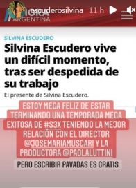 Silvina Escudero habló de su desvinculación de 