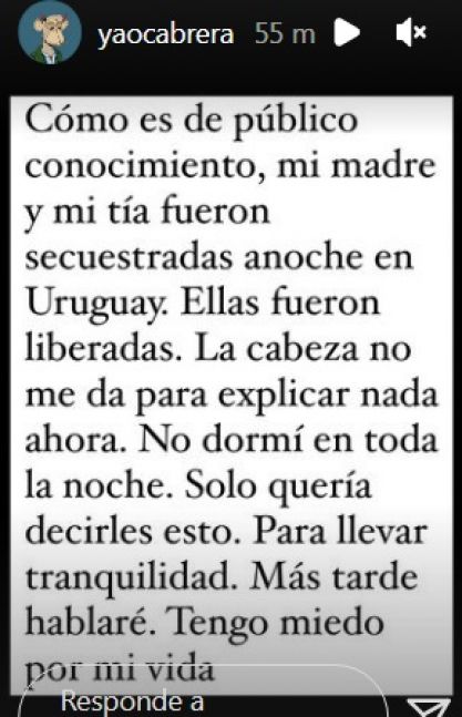 El testimonio de Yao Cabrera tras el secuestro de su mamá y su tía en Uruguay