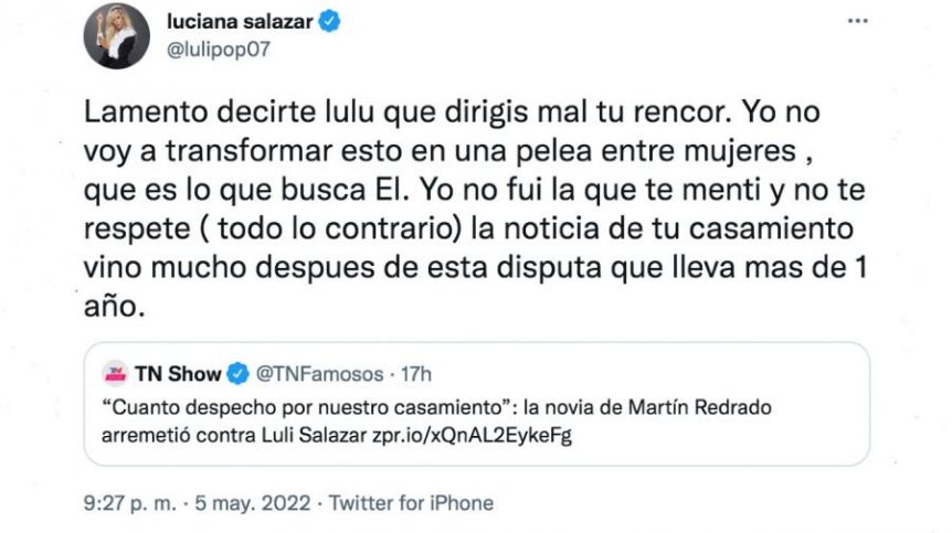 Luciana Salazar se cansó y reaccionó tras los polémicos dichos de la mujer de Martín Redrado