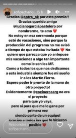 Sofía Pachano estalló contra la producción de Cocineros Argentinos tras ganar el Martín Fierro