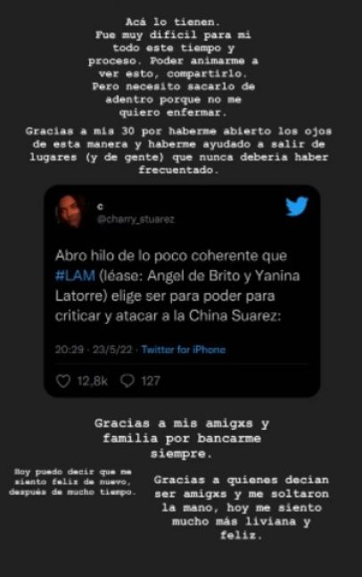 El fuerte descargo de la China Suárez contra Yanina Latorre y Ángel De Brito
