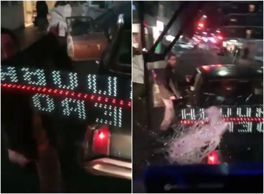 Un hombre se enojó y destrozó el parabrisas de un colectivo con un fierro