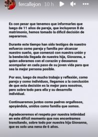 María Fernanda Callejón y Ricky Diotto anunciaron su separación tras 11 años juntos