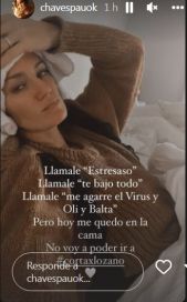 Paula Chaves explicó por qué se encuentra en reposo