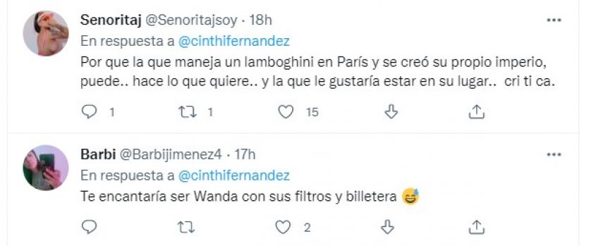 Cinthia Fernández opinó sobre los filtros que usa Wanda Nara y causó revuelo en la red