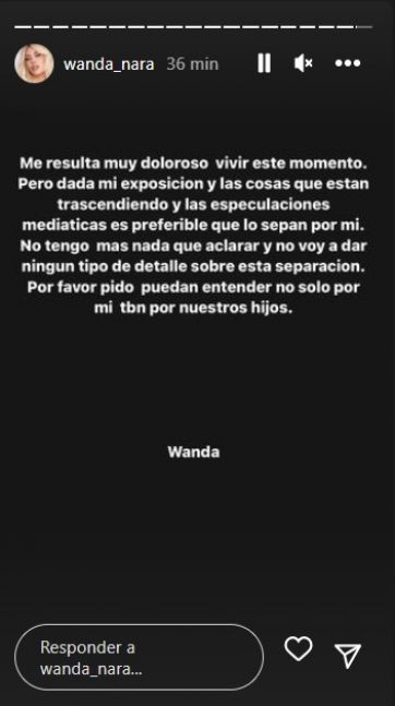 Wanda Nara anunció su separación de Mauro Icardi: Me resulta muy doloroso vivir este momento