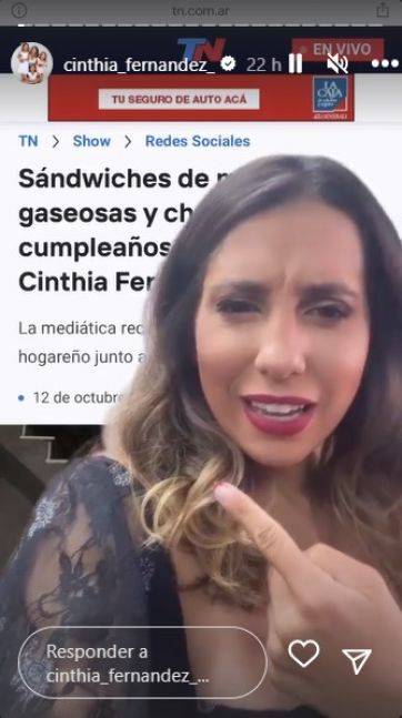 El enojo de Cinthia Fernández tras las críticas que recibió por su festejo de cumpleaños low cost