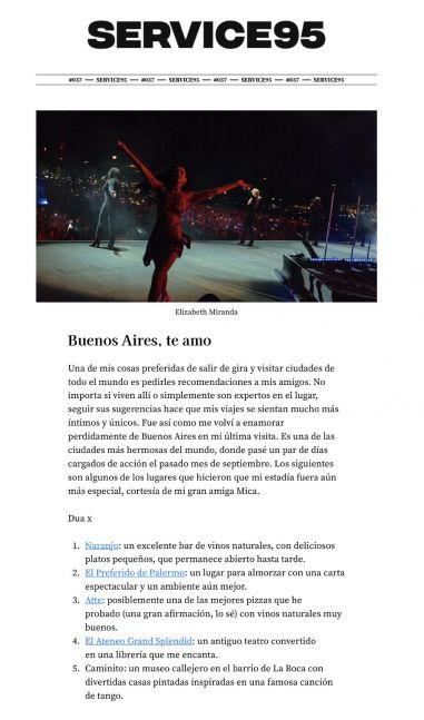 Dua Lipa publicó una reseña sobre Buenos Aires: Es una de las ciudades más hermosas del mundo