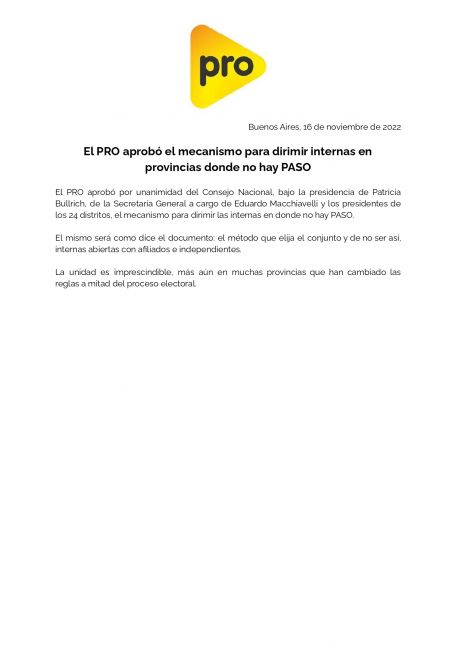 El PRO aprobó el mecanismo para dirimir internas en provincias donde no hay PASO