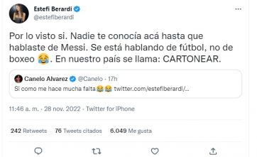 El cruce de Estefi Berardi y Canelo Álvarez en Twitter: 