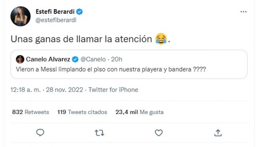El cruce de Estefi Berardi y Canelo Álvarez en Twitter: Eso en mi país se llama cartonear