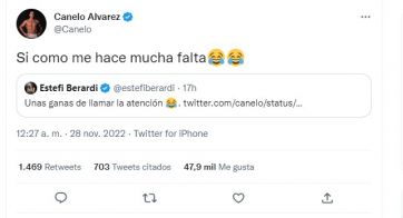 El cruce de Estefi Berardi y Canelo Álvarez en Twitter: 