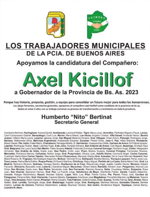 Los trabajadores municipales de la Provincia respaldan la reelección de Kicillof