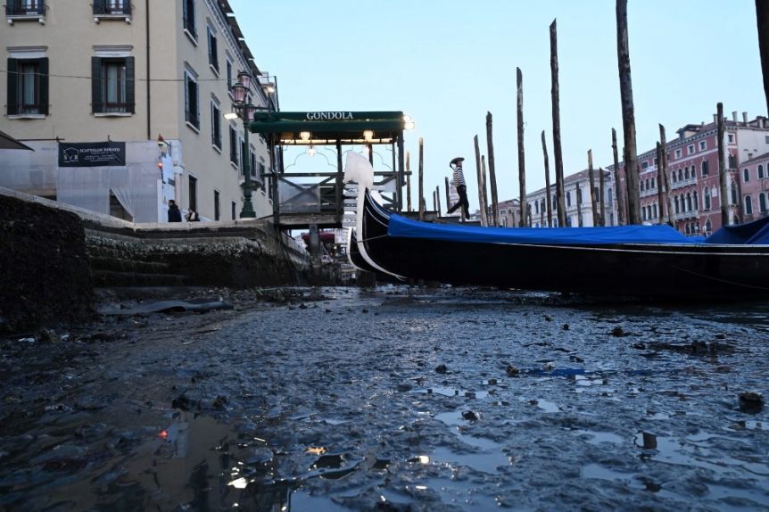 Se secaron los canales de Venecia tras semanas sin lluvia