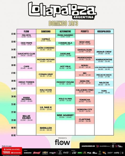 Todos los horarios de los shows del Lollapalooza 2023