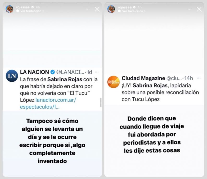 Sabrina Rojas furiosa por una fake new sobre su relación con el Tucu López