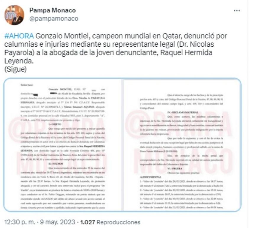 Gonzalo Montiel inició acciones legales contra la abogada que lo acusó de abuso sexual