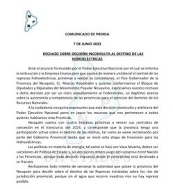 Dirigentes del sur se abroquelan ante la decisión inconsulta de Nación sobre las represas