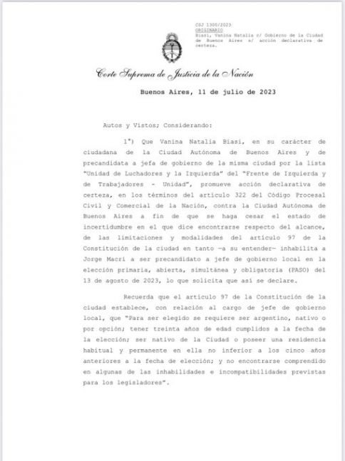 La Corte Suprema se declara incompetente por las impugnaciones a la candidatura de Jorge Macri