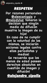 Alex Caniggia y Melody Luz dieron a conocer el nombre de su hija pero no mostraron su rostro